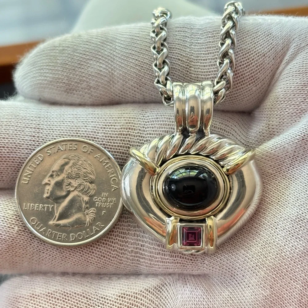 David Yurman 925 & 14k Gold Renaissance Pendant Necklace with Black Onyx 18" - Picture 4 of 9